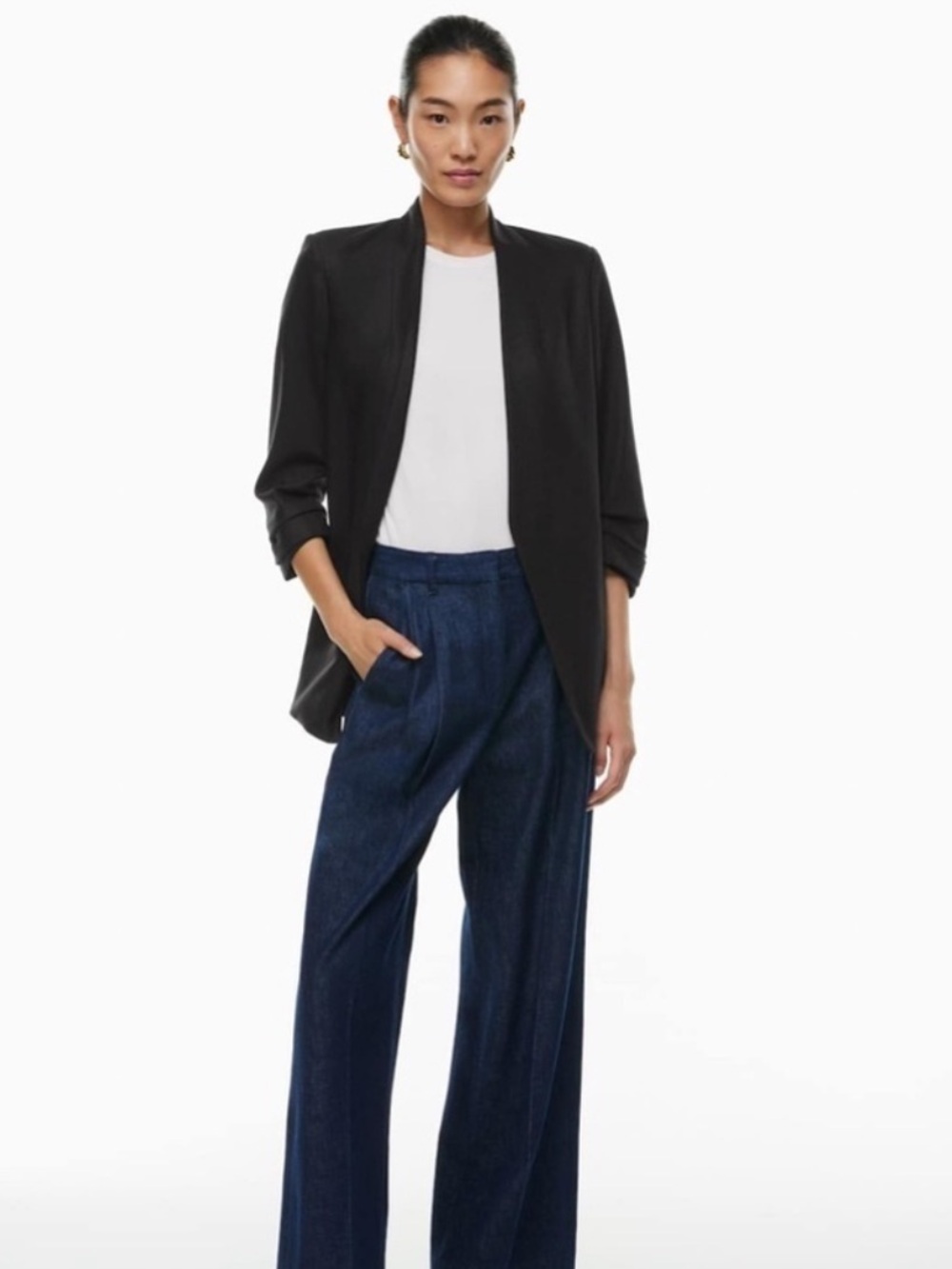 Aritzia Babaton Power Hip Blazer Ruched Sleeve Black 2